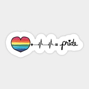 Original LGBTQIA Pride Flag Heart + Heartbeat = Pride Design Sticker